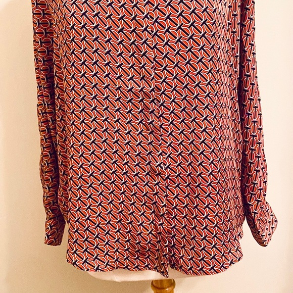 Express Rust Orange Black Geometric Print Collared Long Sleeve Button Down Top L - Picture 3 of 9